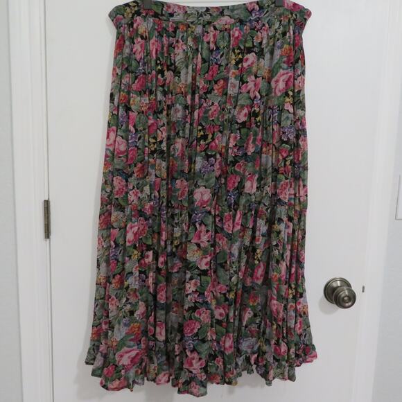 Star of India Womens Sz S Black Pink Green Floral Maxi Length A Line Skirt - Picture 2 of 6